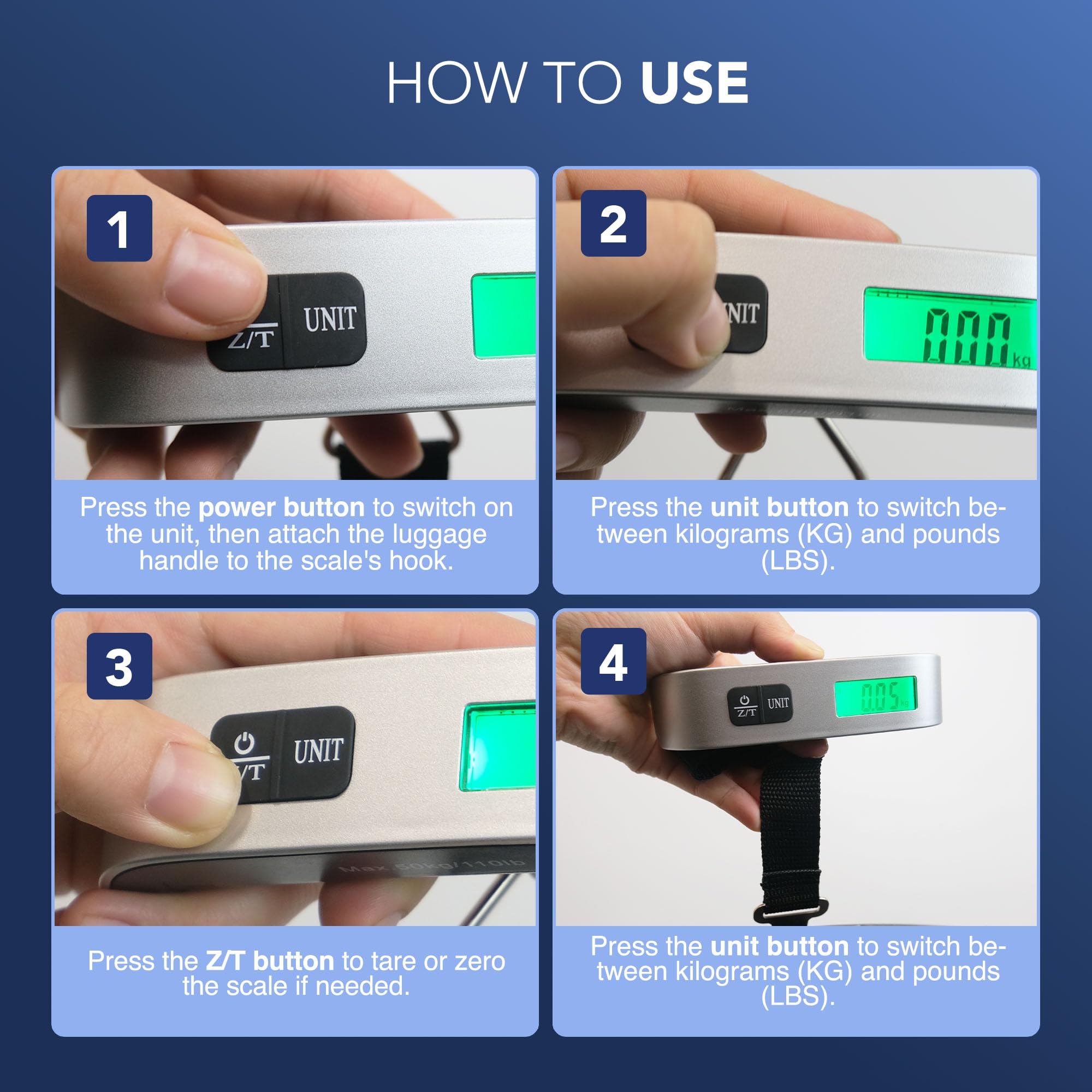 LUGG Digital Luggage Scale (50kg/110lbs Capacity), Portable Suitcase Weighing Scales, LCD Display, kg/lbs Conversion & Auto Shut-Off, Overweight Indicator, Battery Included, Lightweight Travel Scales — view 3