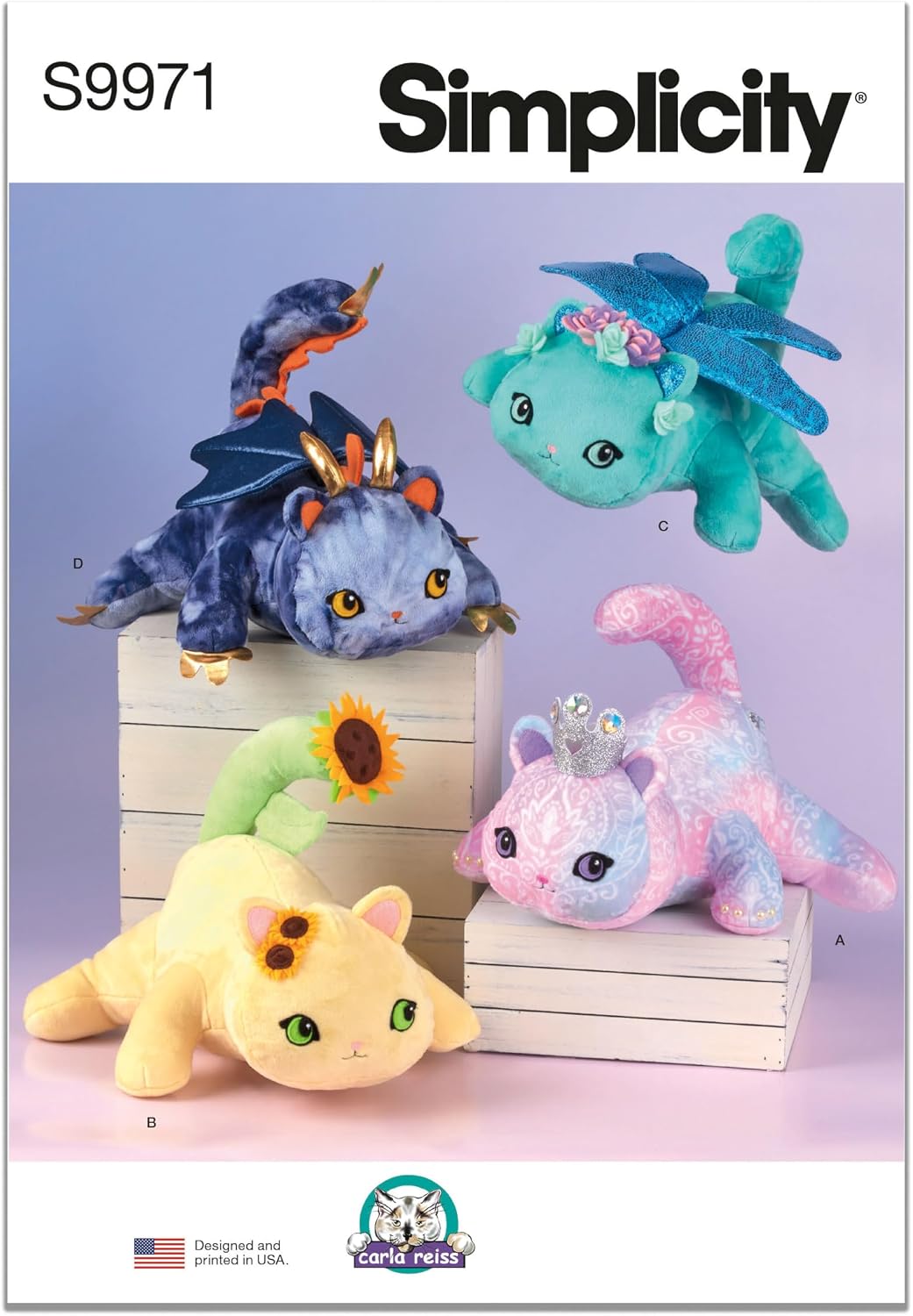 Simplicity SS9971OS Fantasy Themed Plush Kitties Sewing Pattern Packet by Carla Reiss Design, Design Code S9971, One Size, Multicolor
