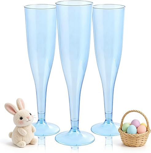 WDF Paquete de 36 copas de champán de plástico azul transparente, 7 onzas, copas de champán de plástico, vasos de champán desechables para fiestas,