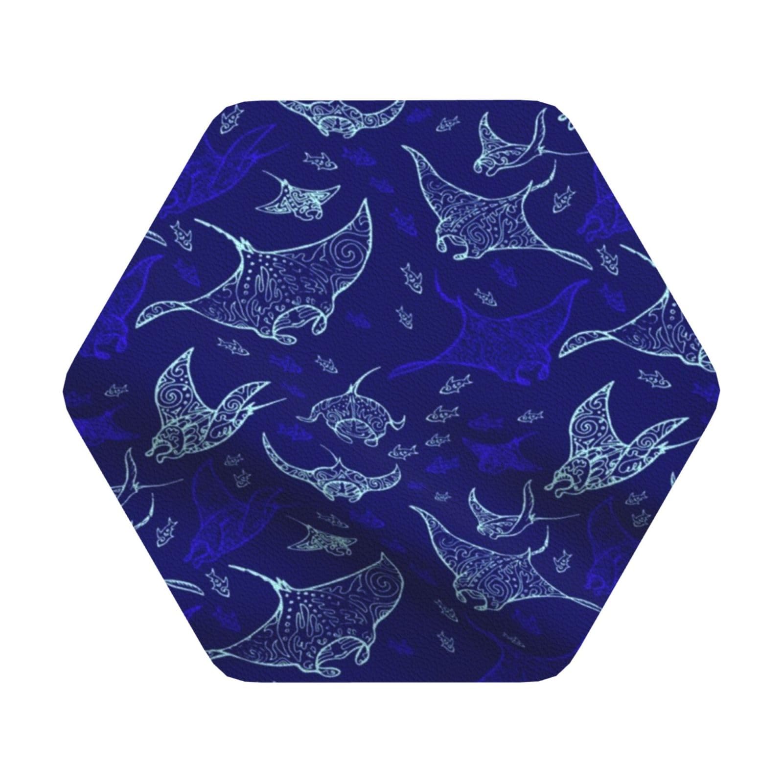 Manta Ray and Fish PU Leather Coasters Set of 6 Hexagon Drink Coasters