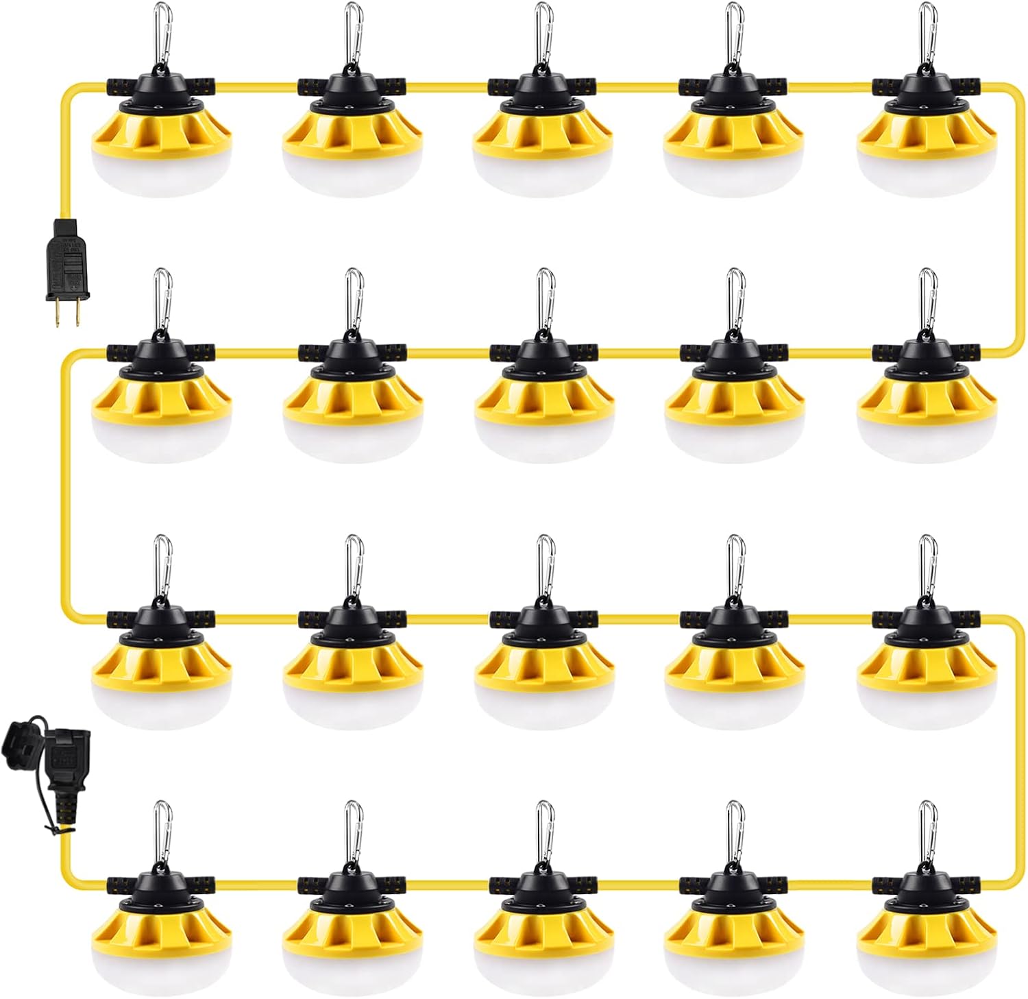 200FT Construction Lights, 200W Temporary Lighting with 20 Medium Base Sockets (E26), Bright Linkable Job Site Lighting LED Work Lights for Indoor Outdoor Construction Lighting