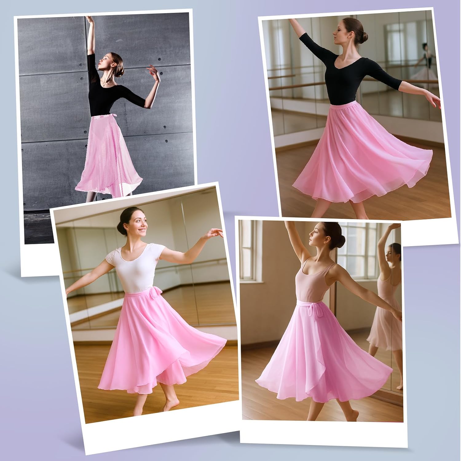 Lusofie Long Dance Wrap Skirt Women Ladies Long Sheer Dance Skirts ， Ballet Wrap Skirt Chiffon Skirt with Adjustable Belt