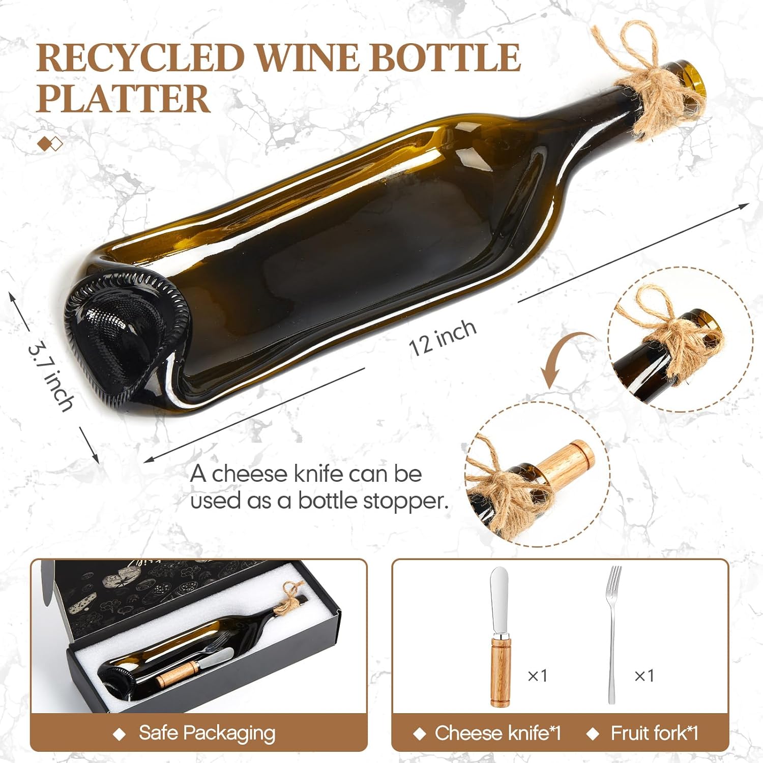 Bokon Melted Wine Bottle Serving Board Decorative Cheese Tray Charcuterie Board with Knife Fork Cracker Platter Wine Lover Gift for Accessory Gourmet Party Housewarming (Brown,Large Beer Bottle)