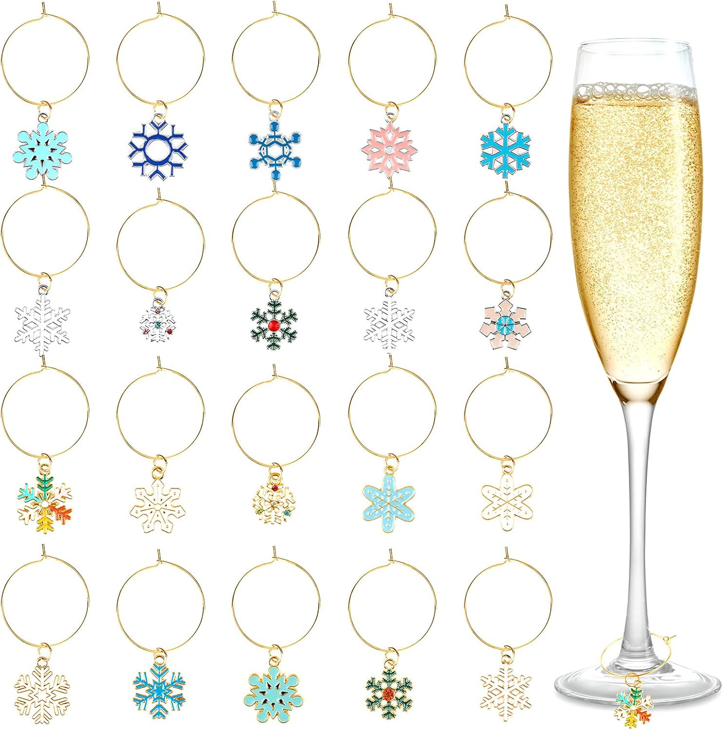 20PCS Christmas Snowflake Wine Glass Charms,Identification Tags Drink Markers for Party Decorations