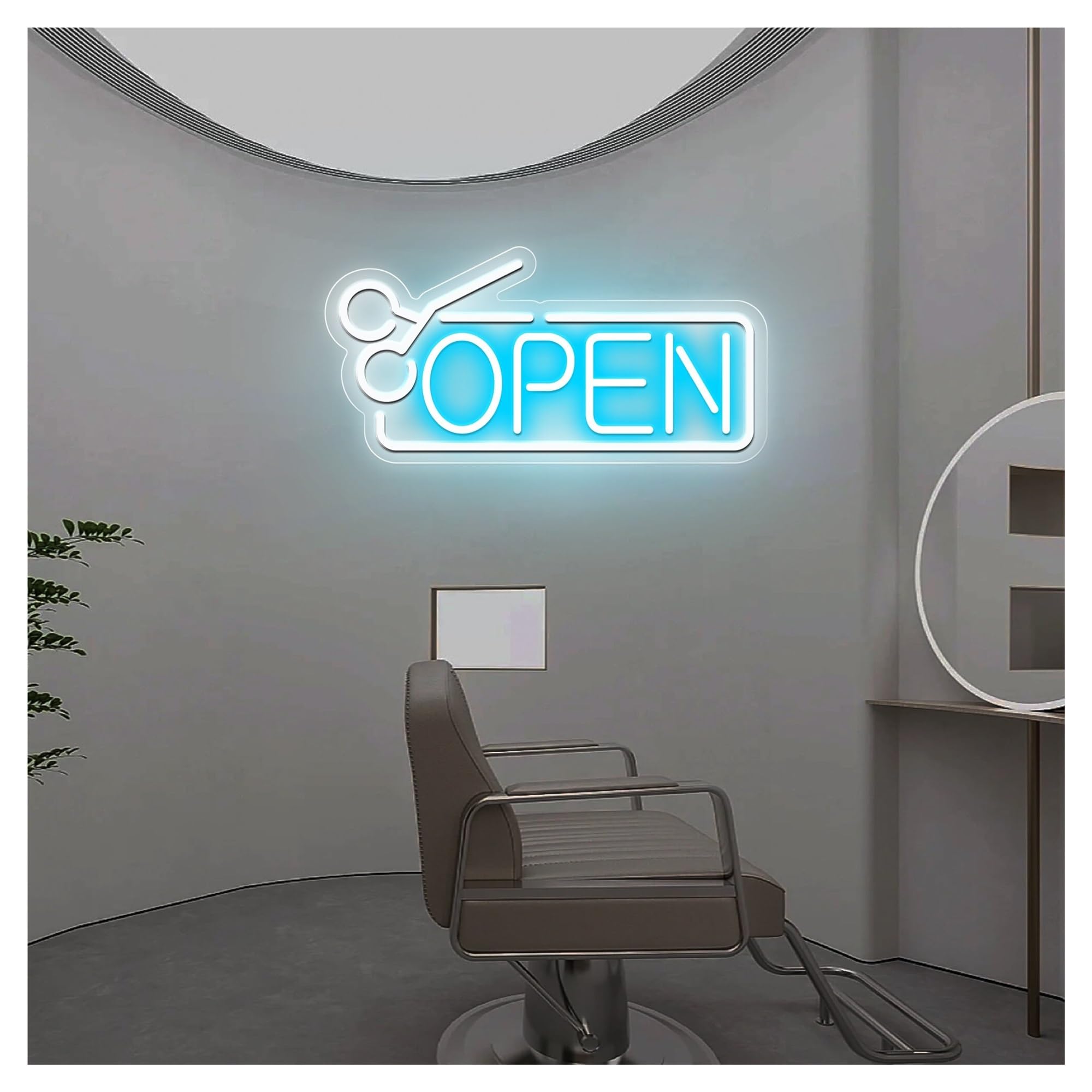 RONGCH Hanging Art Signs Scissors Open Neon Sign, Suitable for Barber Shop Wall Decor with Dimmable 40cm(B)