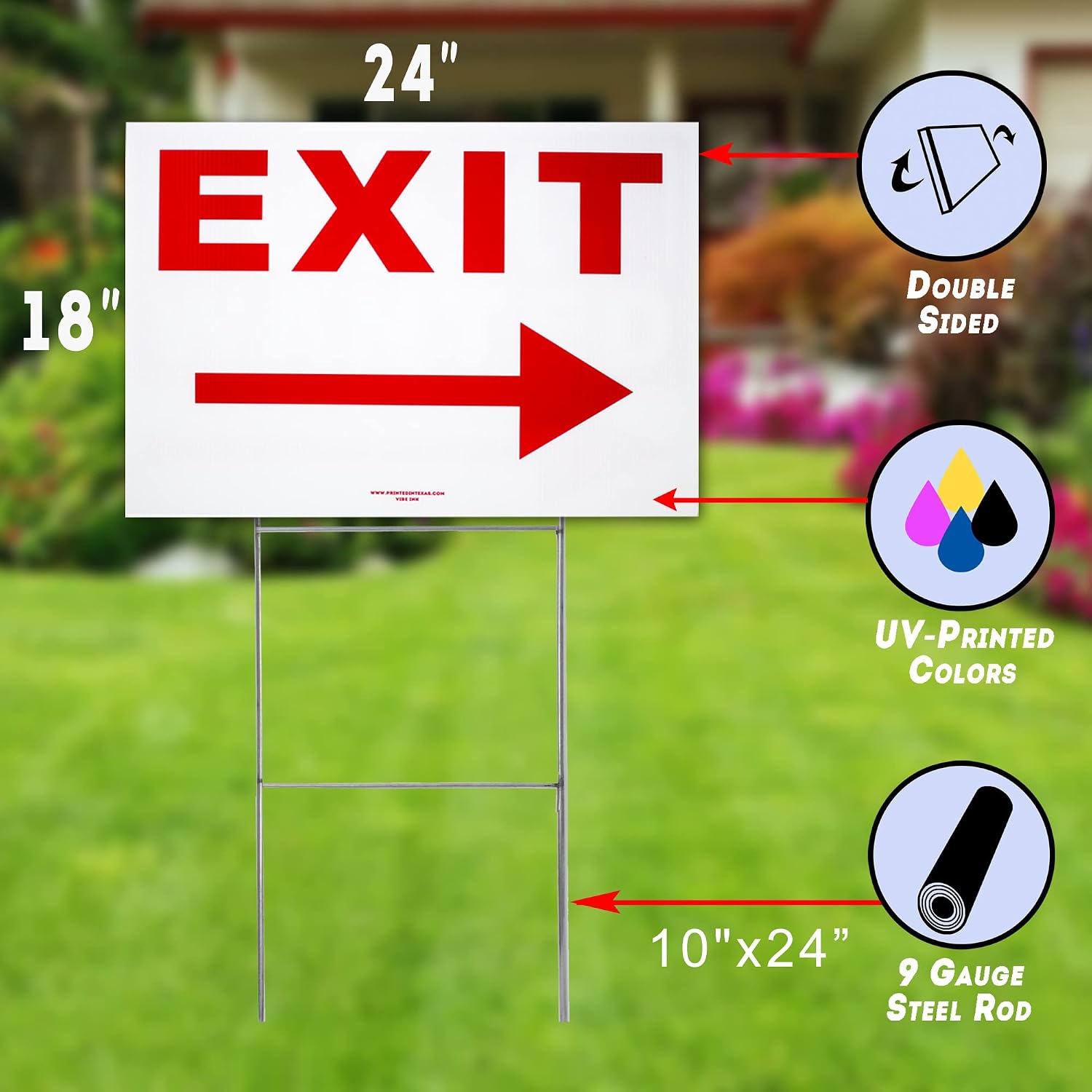 Exit Yard Sign Right & Left Arrow Red 24"x18" Traffic Directional for Small Business, Schools, Construction, Traffic Zones, Sign-Stakes Included
