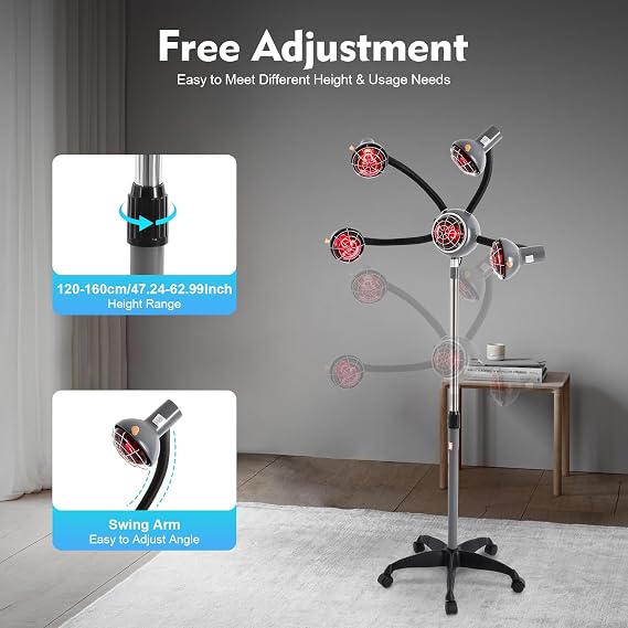 5-Head Salon Hair Steamer,750 W Standing Hair Dryer with Universal Wheels,Perm Processor Stand Hair Dyeing for Hair Care,Dyeing,Oil Treatment (Black 1)