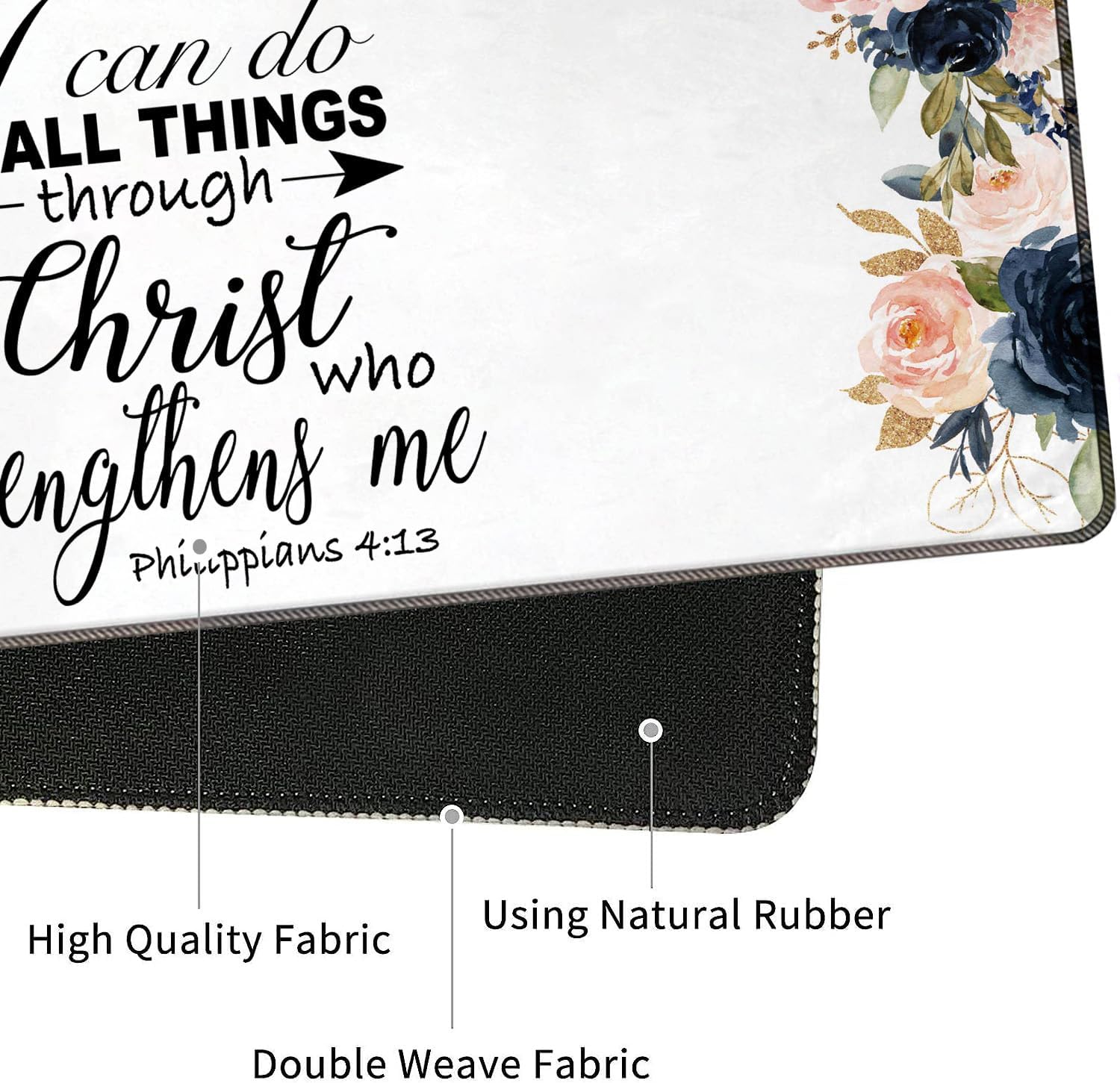 4 in 1 Mouse Pad Combo, Large Gaming Mouse Pad + Keyboard Wrist Support + Mouse Wrist Rest + Coaster, Table Pad with Stitched Edge Memory Foam Ergonomic Wrist Pad Set, Bible Phil 4-13 Floral
