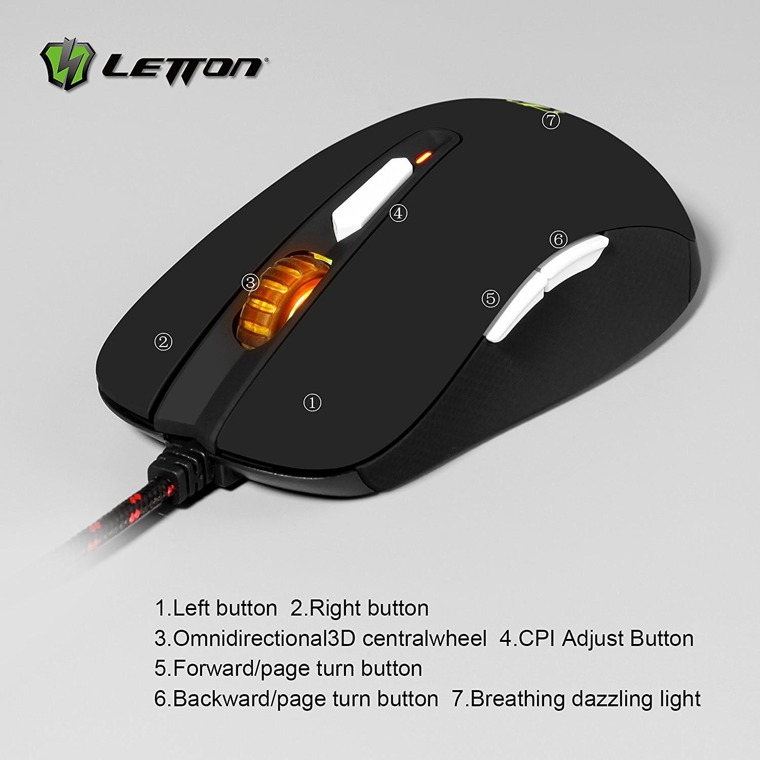 Anivia Letton S20 Gaming Mouse Max 2400 DPI Dazzle Lights Wired USB 6+1 Buttons Mice Slightly Matte Surface Black