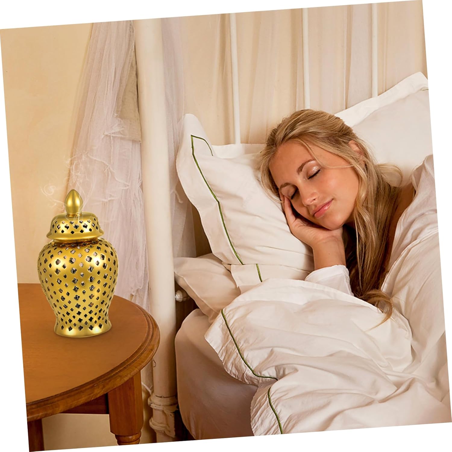 Cabilock Gold Ceramic Hollow Out Ginger Jar Lid Decorative Vintage Flower Vase for Home Decor Living Room and Table Centerpiece