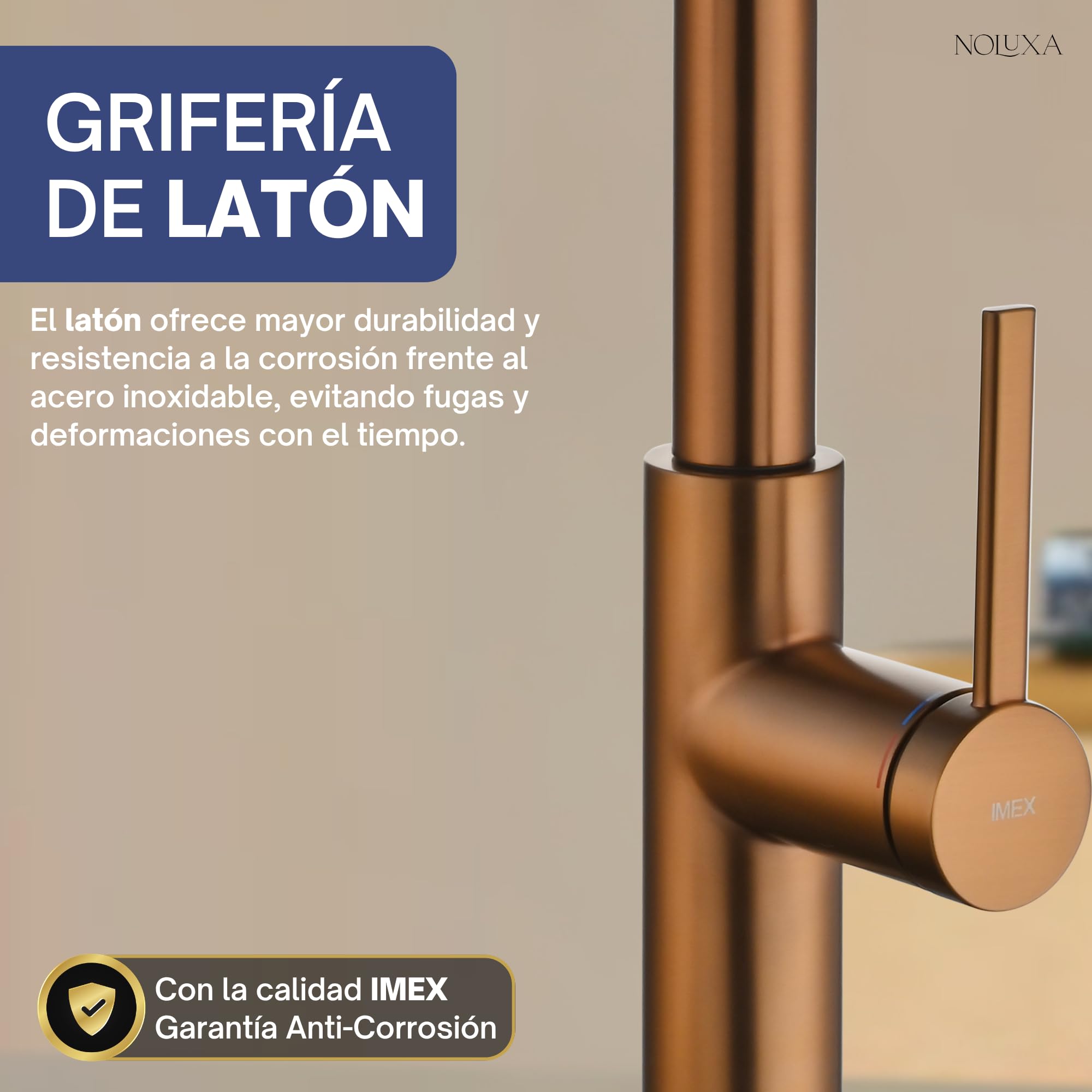 IMEX - Grifo Cocina Extraíble Oro Rosa | Grifo Monomando Fregadero con Doble Difusor | Griferia Cocina con Ducha Flexible 360º | Grifería en Latón | Serie Véneto | Color Oro Rosa Cepillado
