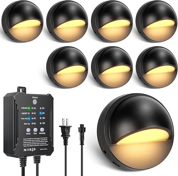 Low Voltage LED Deck Lights Kit, IP67 Waterproof Fence Lights with Transformer Timer and Photocell Sensor, Warm White Deck Lighting, Landscape Lighting Step Light for Stair Post Railing Walkway 8 Pack