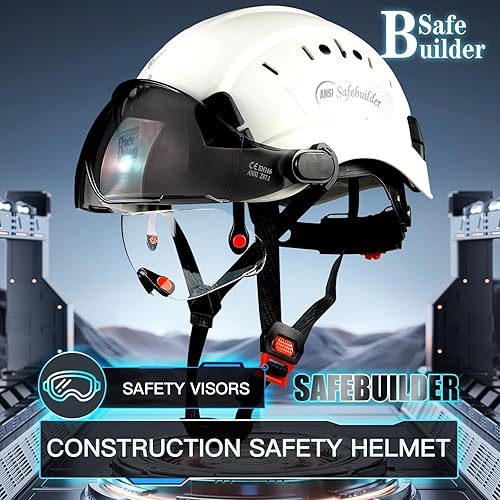 Miniatura 2 de CR06+2V Casco de seguridad de construcción con visera incorporada, casco duro ABS con visera ajustable, protección para la cabeza de trabajo,