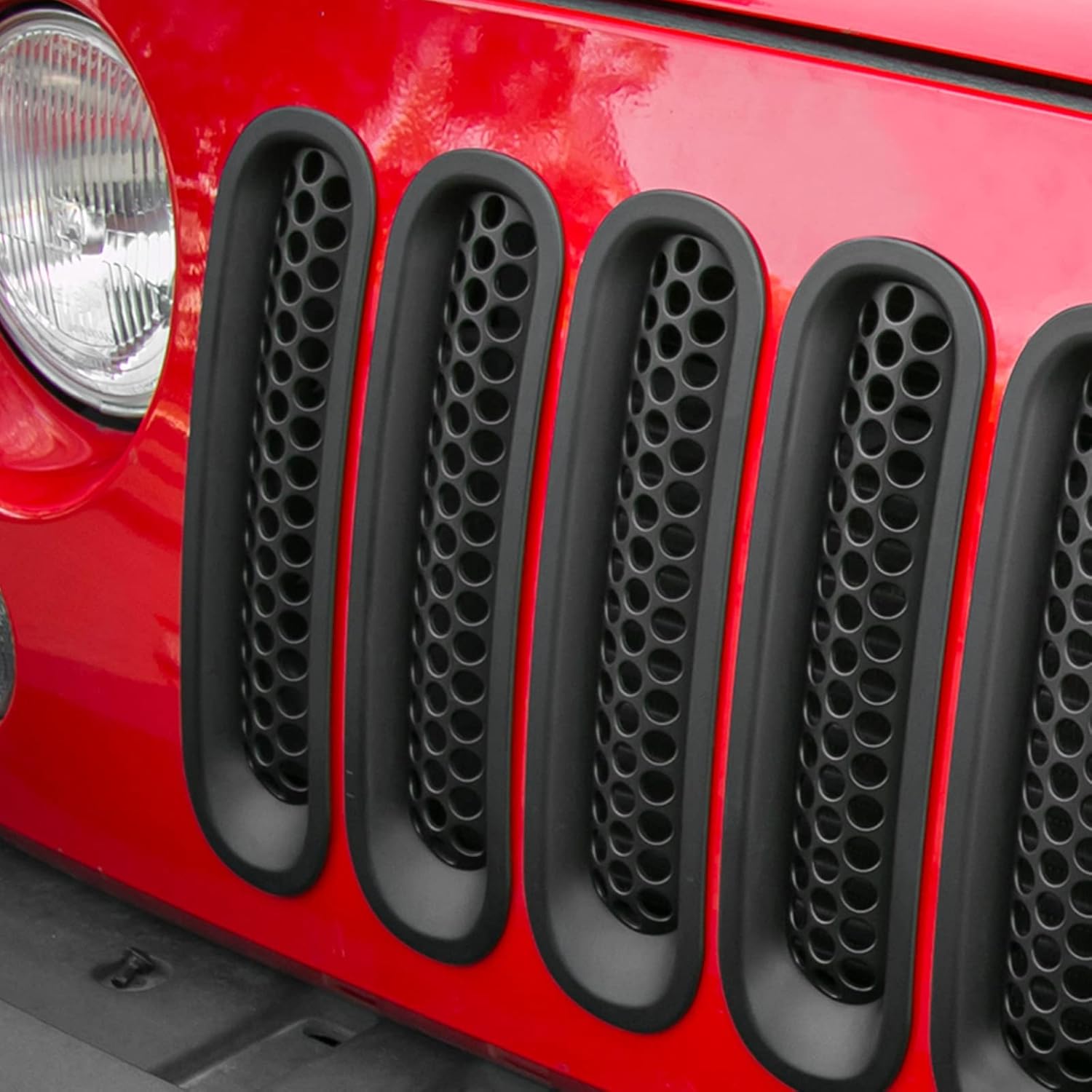 RT-TCZ Upgrade Version Clip-on Grille Front Mesh Grille Inserts Compatible with Jeep Wrangler JK JKU 2007-2015 (Matte Black)