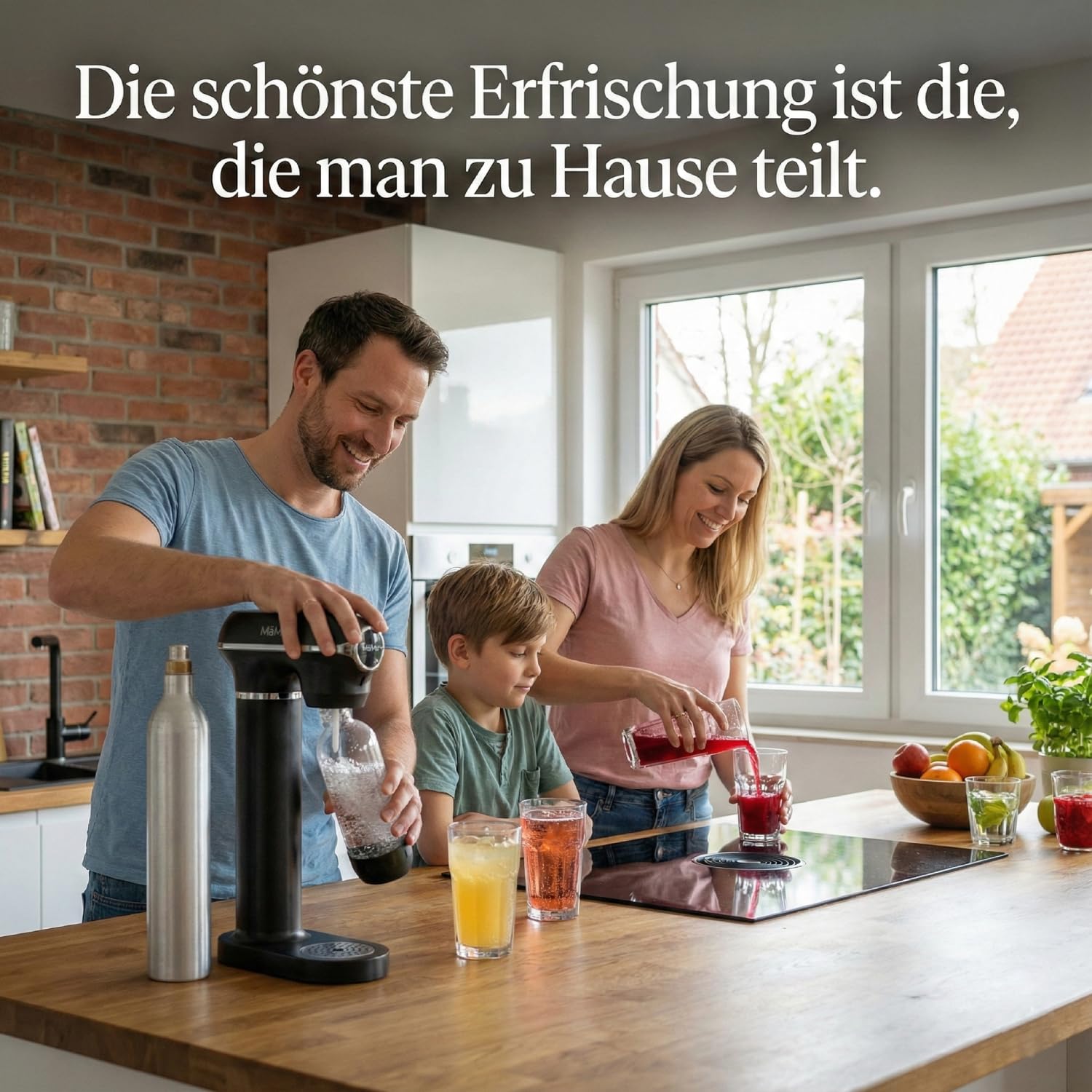 Wassersprudler Set - Kunststoff, Manometer, 2 Flaschen, Schwarz | Schwarz mit Manometer. Inkl. 1L & 0.5L PET-Flaschen (ohne CO2). Automatische Druckregulierung für frisches Sprudelwasser.