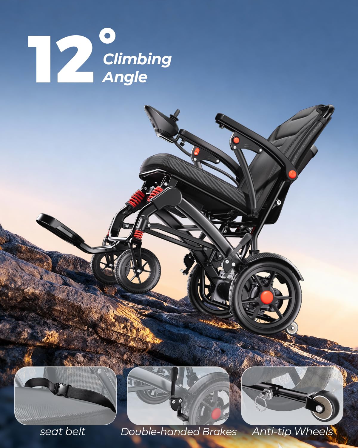 Serianie 39LB Ultra Lightweight 20 Miles Electric Wheelchairs for Adults, Foldable Motorized Wheelchair for Seniors, Long Travel Range Mobility Scooter, All Terrain Compact Portable Power Wheelchair