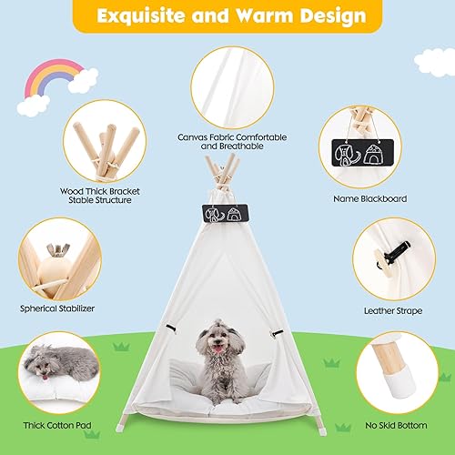 Miniatura 4 de Tipi para mascotas con cojín para perros y gatos, casa con cama, tienda de campaña para mascotas, cama para interiores y exteriores (clásico)