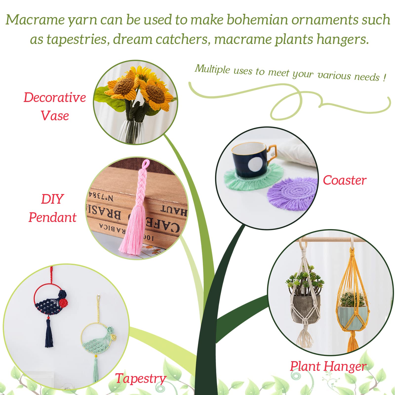 JeogYong Corda di Cotone Naturale Macrame, 4 Fili Spesso Filato per
