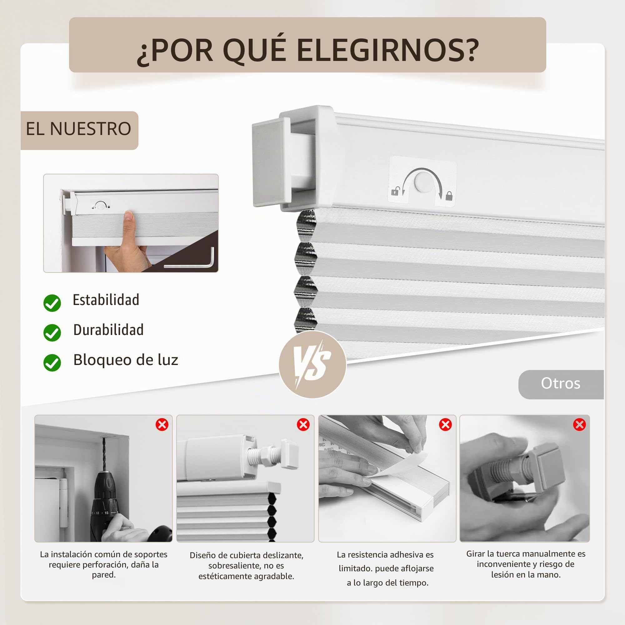 Grandekor Estores Celulares Inalámbricos Sin Herramientas Sin Taladro, 89 cm An x 163 cm Al, Estores Opacas de Panal para Ventanas Interiores, Protección UV, Privacidad Sin Taladro para Hogar, Puerta