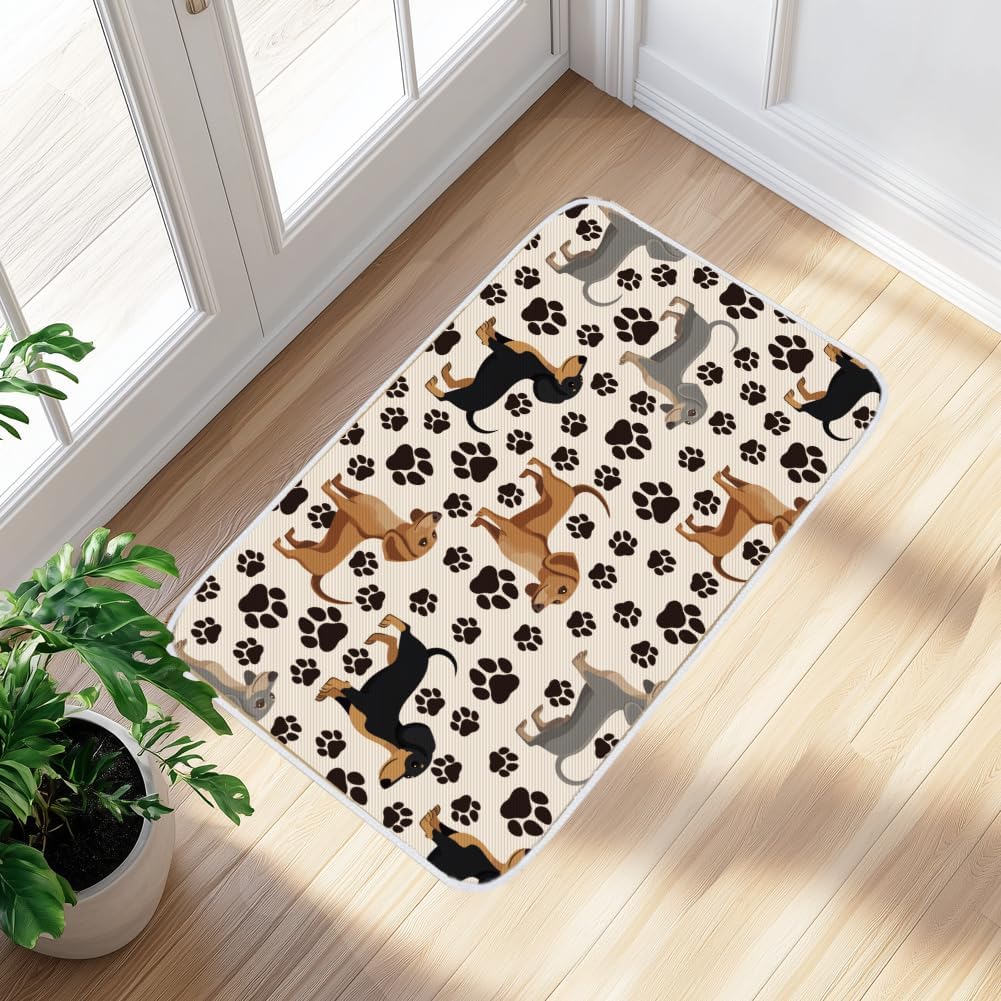 Dachshund Door Mat Pet Muddy Dog Paws Welcome Mat for Front Door 17×30inch Outdoor Entrance Doormat Non Slip Backing for Outside Entryway Indoor Home Decor