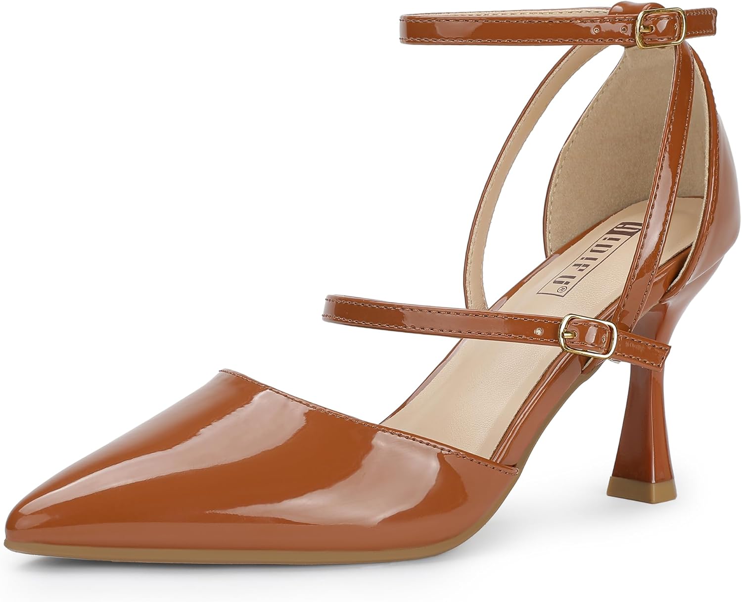 IDIFU IN3 Closed Toe Heels Women's Pumps Strappy High Pointed Toe Kitten Medium Heels Wedding Prom Work Office Dress Shoes for Women Dressy Comfortable Ankle Strap Pumps Shoes