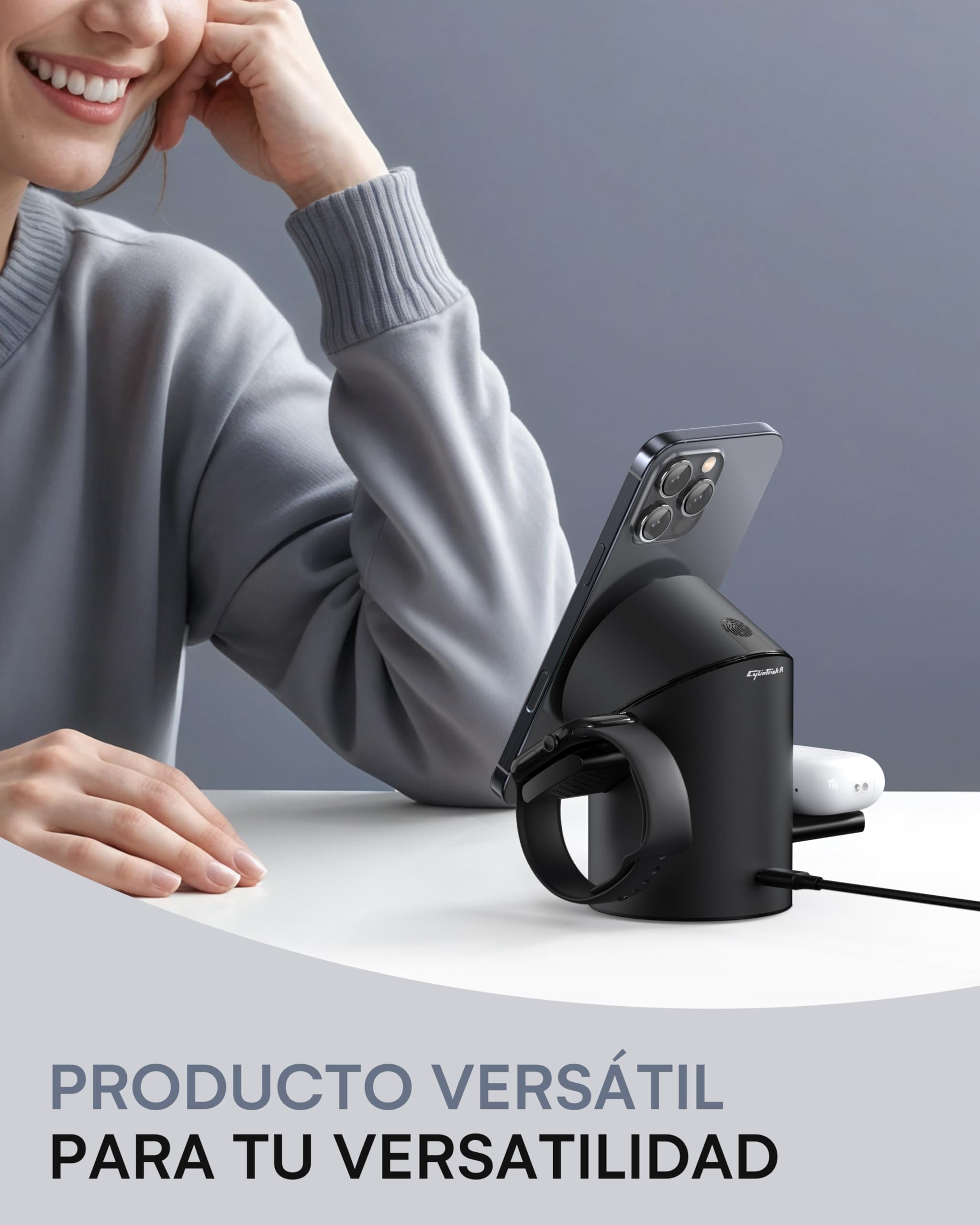 Estación de Carga inalámbrica ZEEHOO para Dispositivos Apple, Compatible con Soporte de Cargador MagSafe, estación de Carga 15W 3 en 1 para Apple Watch, iPhone, AirPods (Adaptador de Carga de 30W