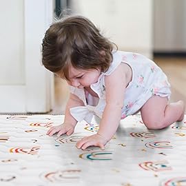 ieBabay Boho Rainbow Baby Play Mat 71 X 59 Non-Slip Cushioned Baby Crawling Mat Letter Playmats, Kids Play Mats Pad for Floor Play Pen Infants Tummy Time Activity (White)
