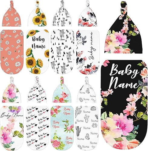 Tkanina Manta de bebé personalizada y sombrero, saco de dormir personalizado con nombre para niños y niñas, manta de recepción neutra, regalos