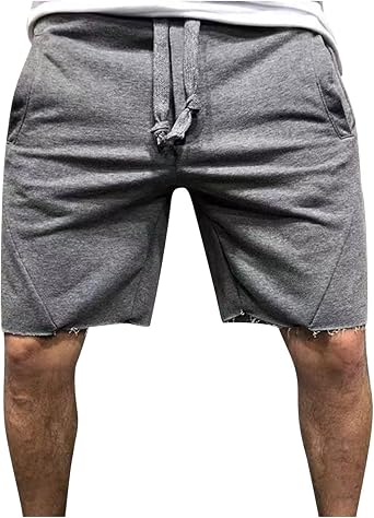 Mens Relaxed Fit Cotton Shorts Casual Lounge Sweat Shorts Elastic Waist Drawstring Summer Beach Shorts with Pockets