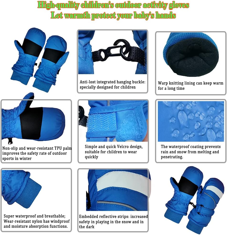 Ski gloves kids mittens winter baby snow gloves toddler mittens waterproof toddler mittens for girls and boys（2-7Y）