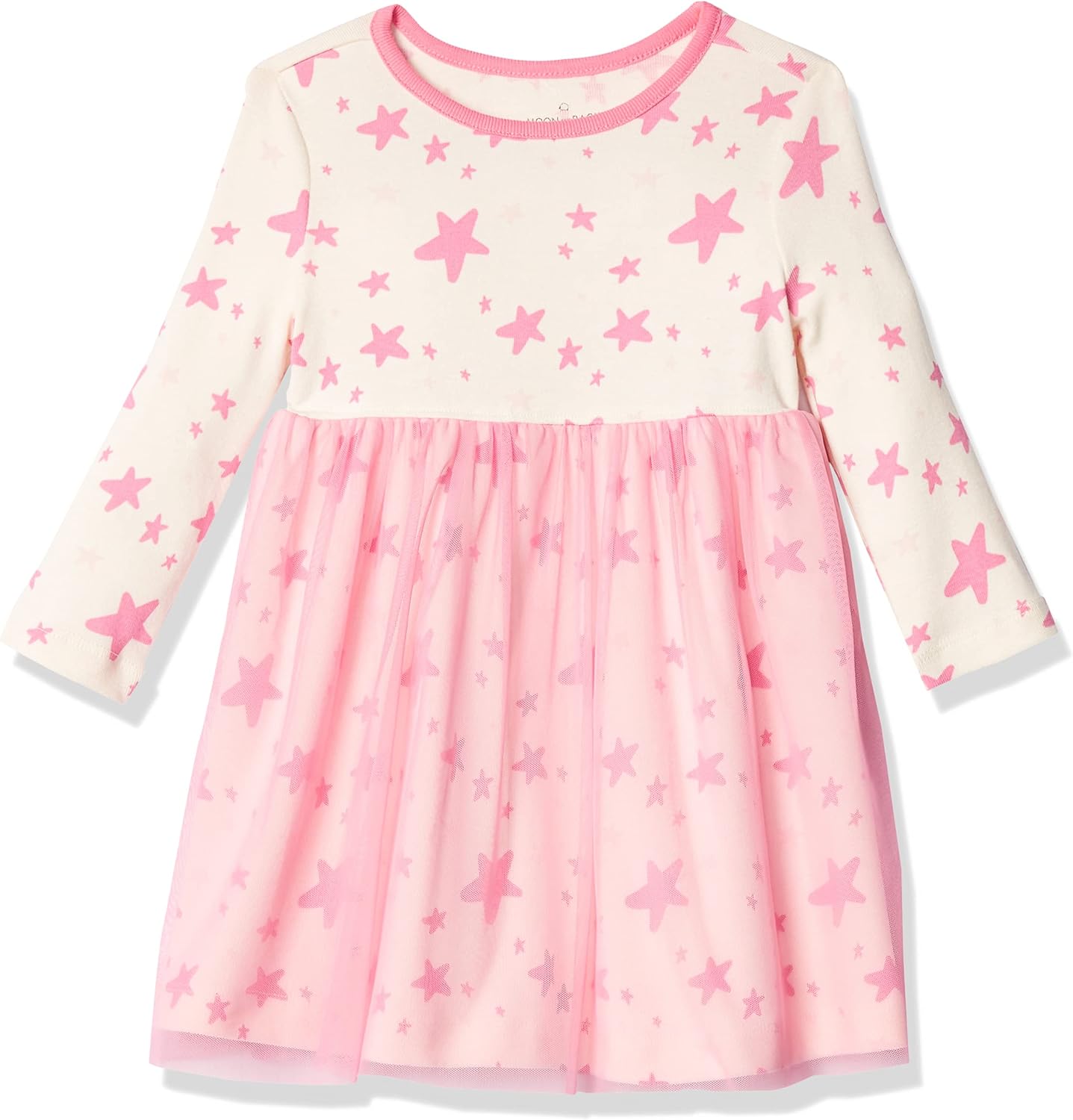 Moon and Back Baby Girls' Long Sleeve Star Print Tulle Dress 6-12 Months Light Pink