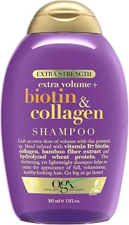 OGX Extra Strength Biotin & Collagen Volumizing Shampoo for Fine Hair - Sulfate-Free, Thicker Fuller Hair with Vitamin B7, 13oz