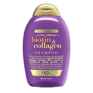 OGX Thick Full Biotin Collagen Extra Strength Volumizing Shampoo with Vitamin B7 Hydrolyzed Wheat Protein for Fine Hair