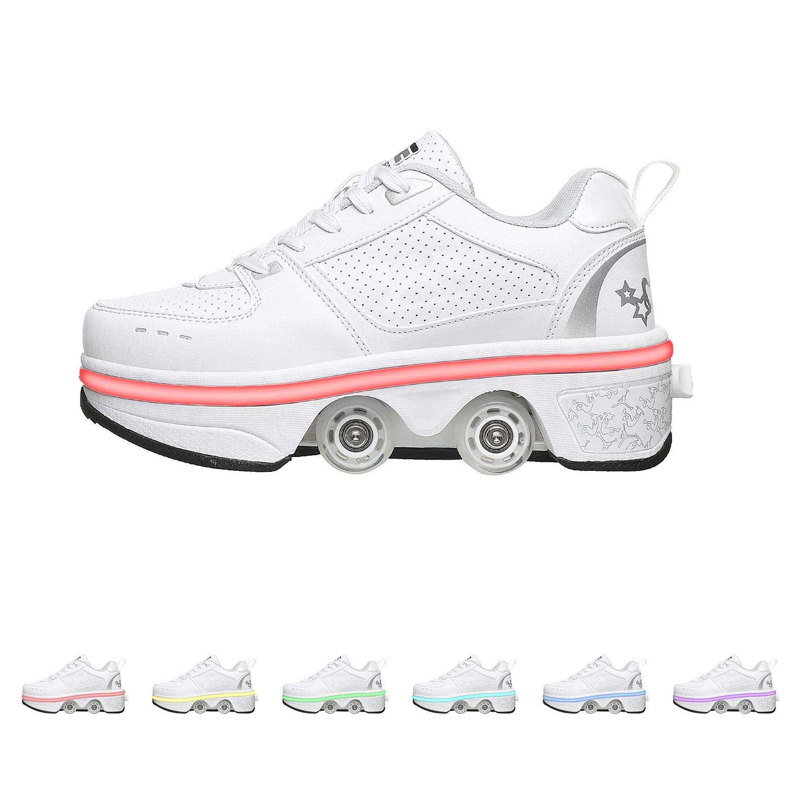 Inline Skate Rollers Shoes Pulley Casual Automatic Deformation Sports/outdoor Recreation Quad Roller Skates Boots?led Walk Running With Wheel,for Unisex Beginners Gift/455 (Color : Branco, Size : 36