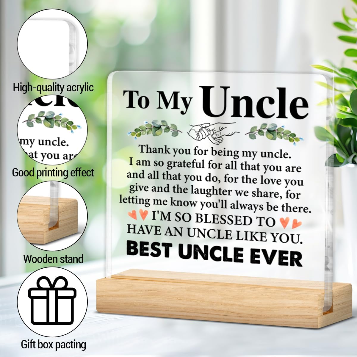 Uncle Gifts From Niece Nephew, Gifts for Uncle Fathers Day Birthday, Clear Acrylic Desk Decorative Sign Home Desk Decor - Image 3