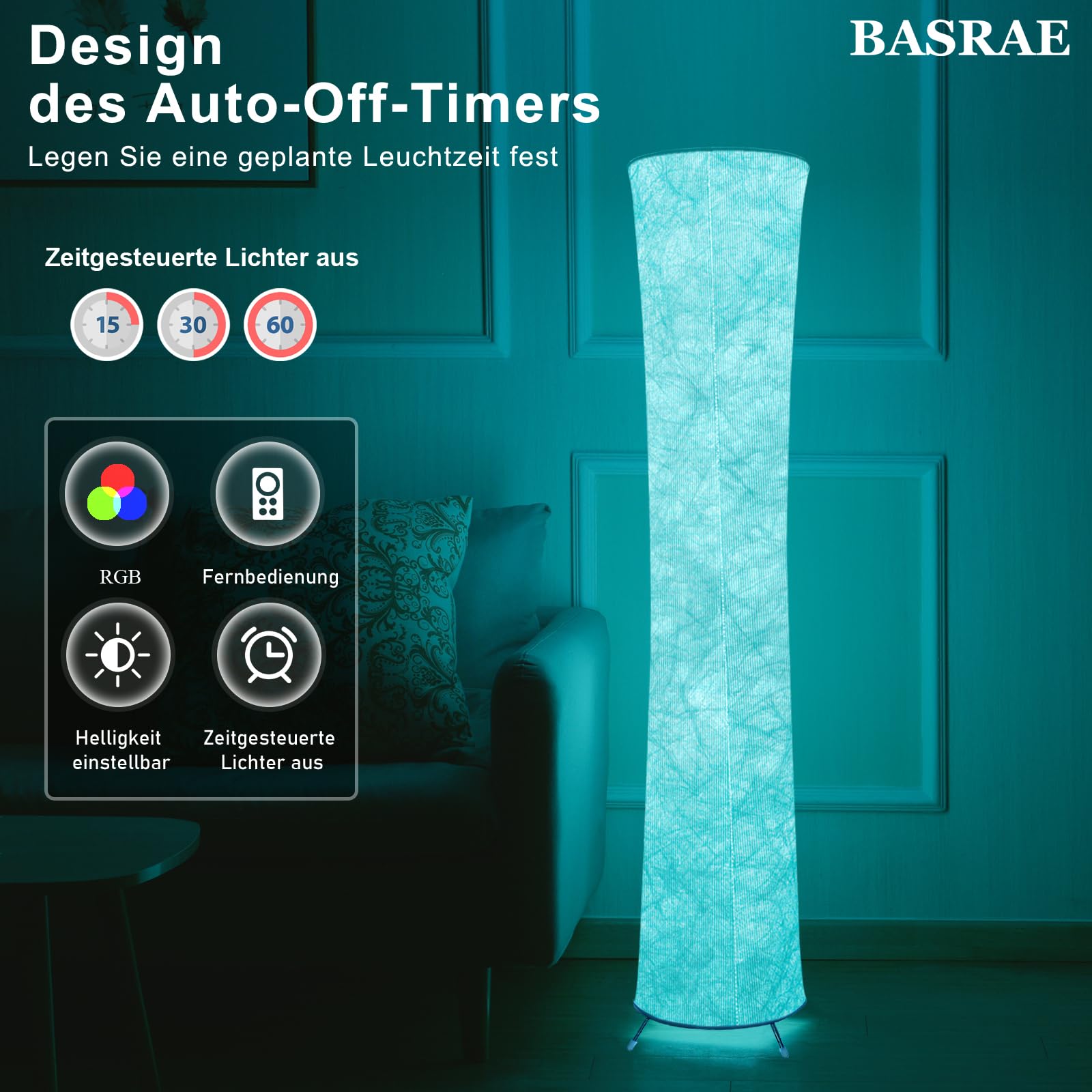 RGB Stehleuchte Modern LED Stehlampe Wohnzimmer Papierschirm Lampe | Farbwechsel Bodenleuchte Weiche Bunt Standlampe Fernbedienung Dimmbare Breit glitter standleuchte weiss Schlafzimmer Innen‌