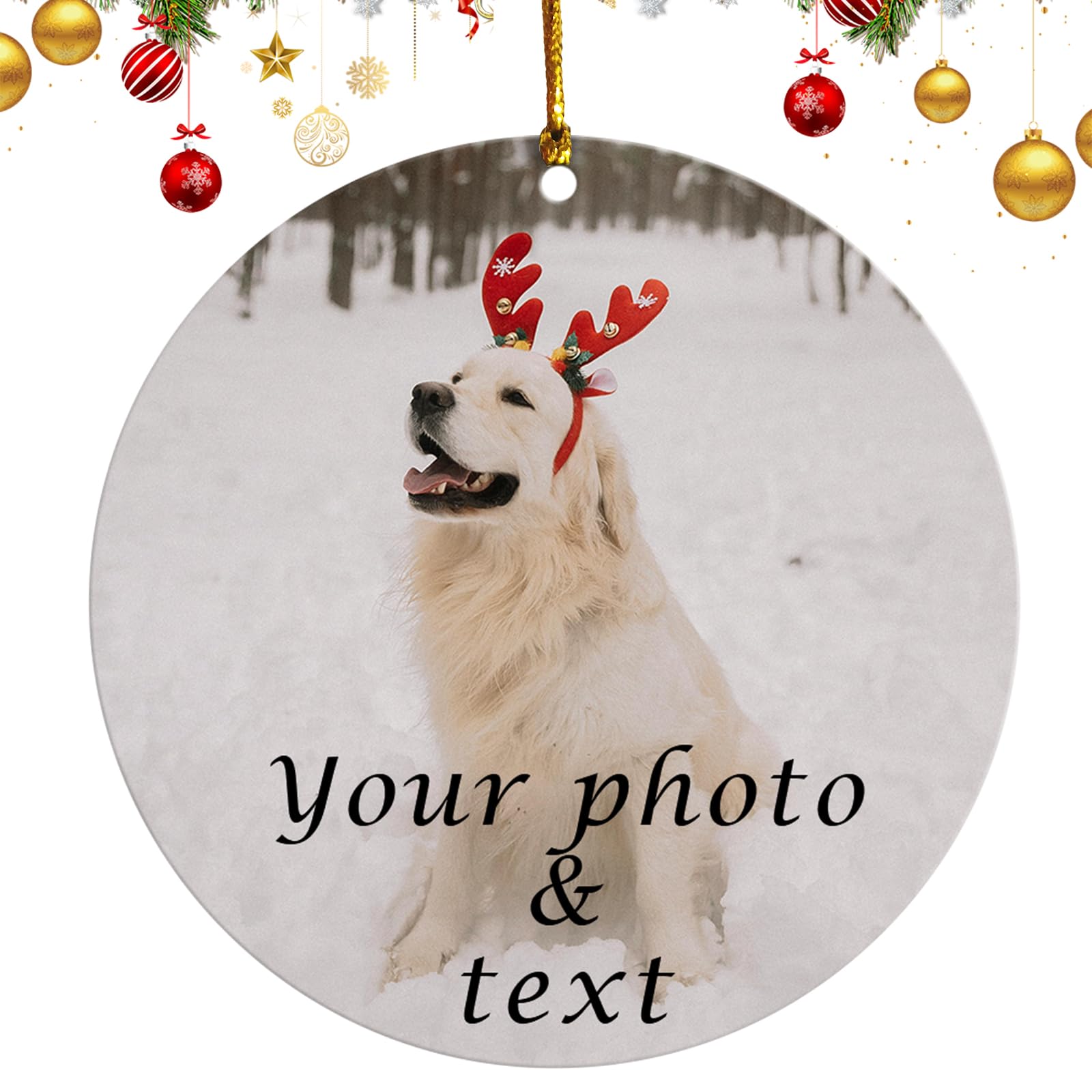 Adorno Navideño Personalizado 2024, Adornos de Árbol de Navidad con Foto y Nombre,Adorno Redondo Blanco -Impresión Doble Lado, Decoraciones Navideñas Personalizadas para Regalos de Mujeres y Hombres