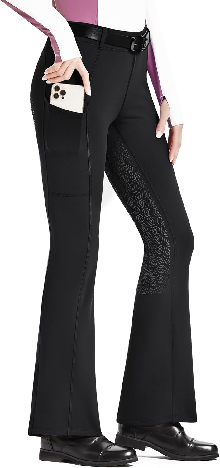 FitsT4 Sports Women's Fleece Lined Bootcut Horse Riding Pants Winter Full Seat Riding Tights with Pockets Equestrian Breeches