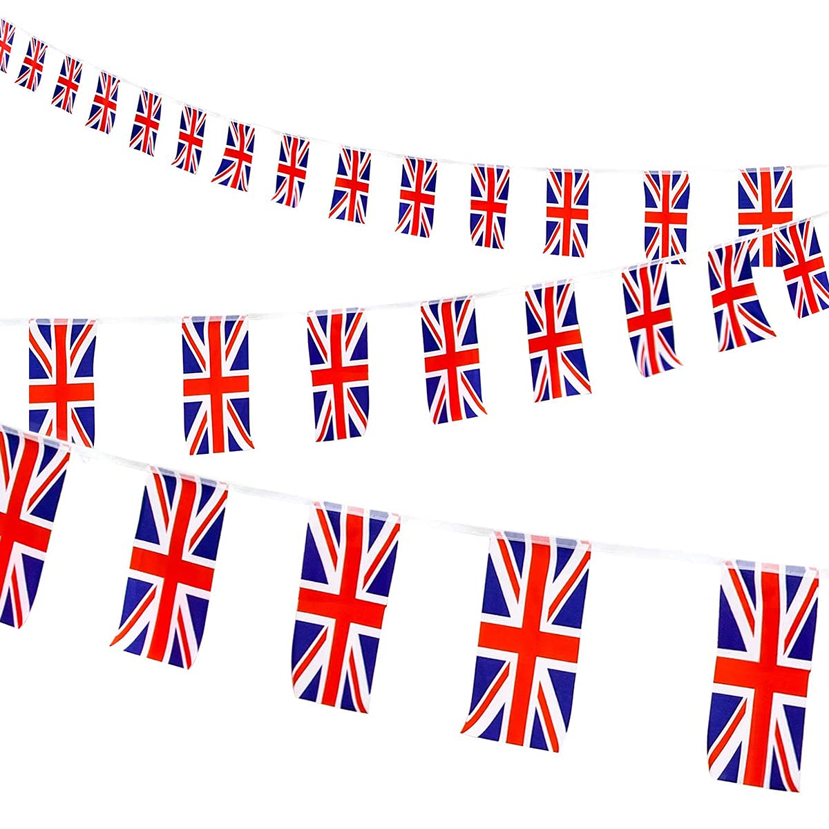 AhfuLife Union Jack Bunting Flags 30pcs British Banners for VE-Day 80th Anniversary Decorations, Double Sided British Bunting Flag for Street Garden Football Party Decor (20 x 28 cm - 12m, 4 Packs)