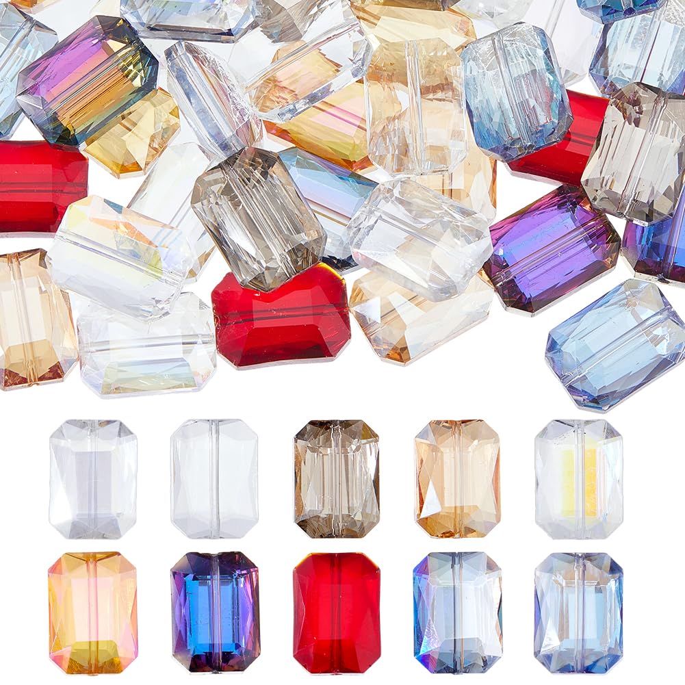 SUPERFINDINGS 40 cuentas rectangulares de cristal transparentes coloridas para manualidades, joyería, pulseras, collares, aretes, manualidades, 18 x 13 x 7,5 mm