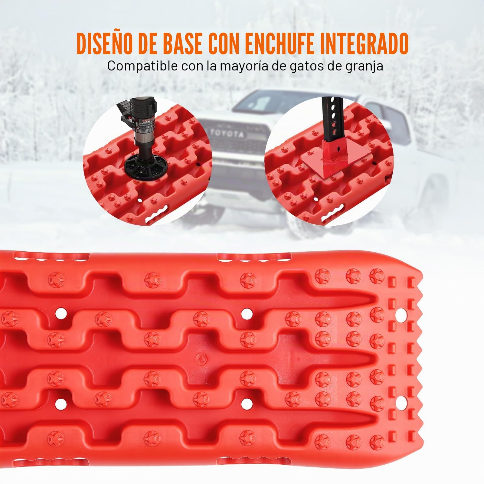 VEVOR Placa de Aterrizaje de PP 10 T Estera de Tracción para Todoterreno/Coche/Pick-up/SUV/RV Tabla de Recuperación de Arena y Lodo de Nieve Bolsa de Almacenamiento, Corta, Roja, 2 Piezas