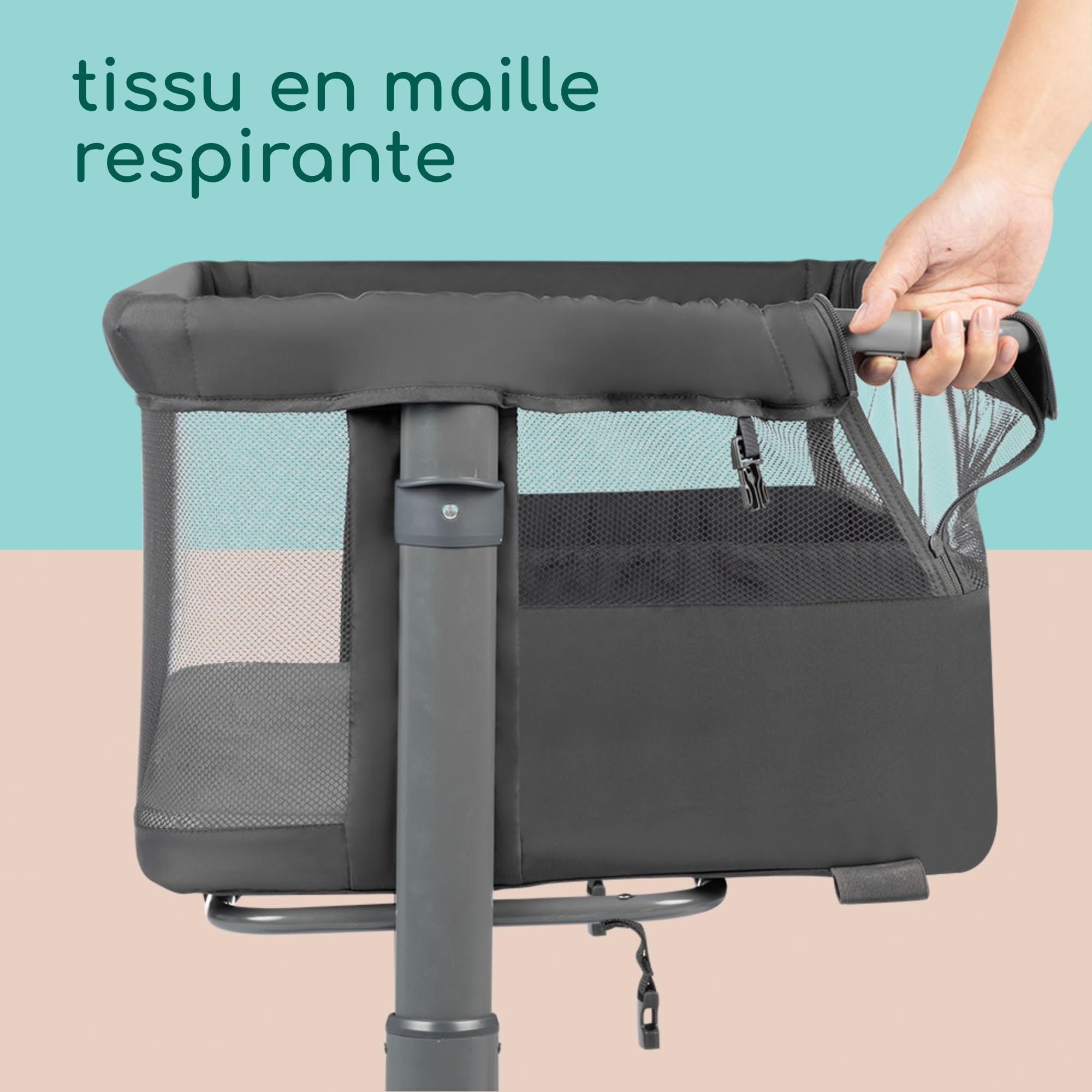 Bebeconfort Zina Berceau Bebe Cododo 0-6 Mois 0-9 kg Pliable 5 Positions Hauteur Réglables Matelas Inclinable Mineral Graphite