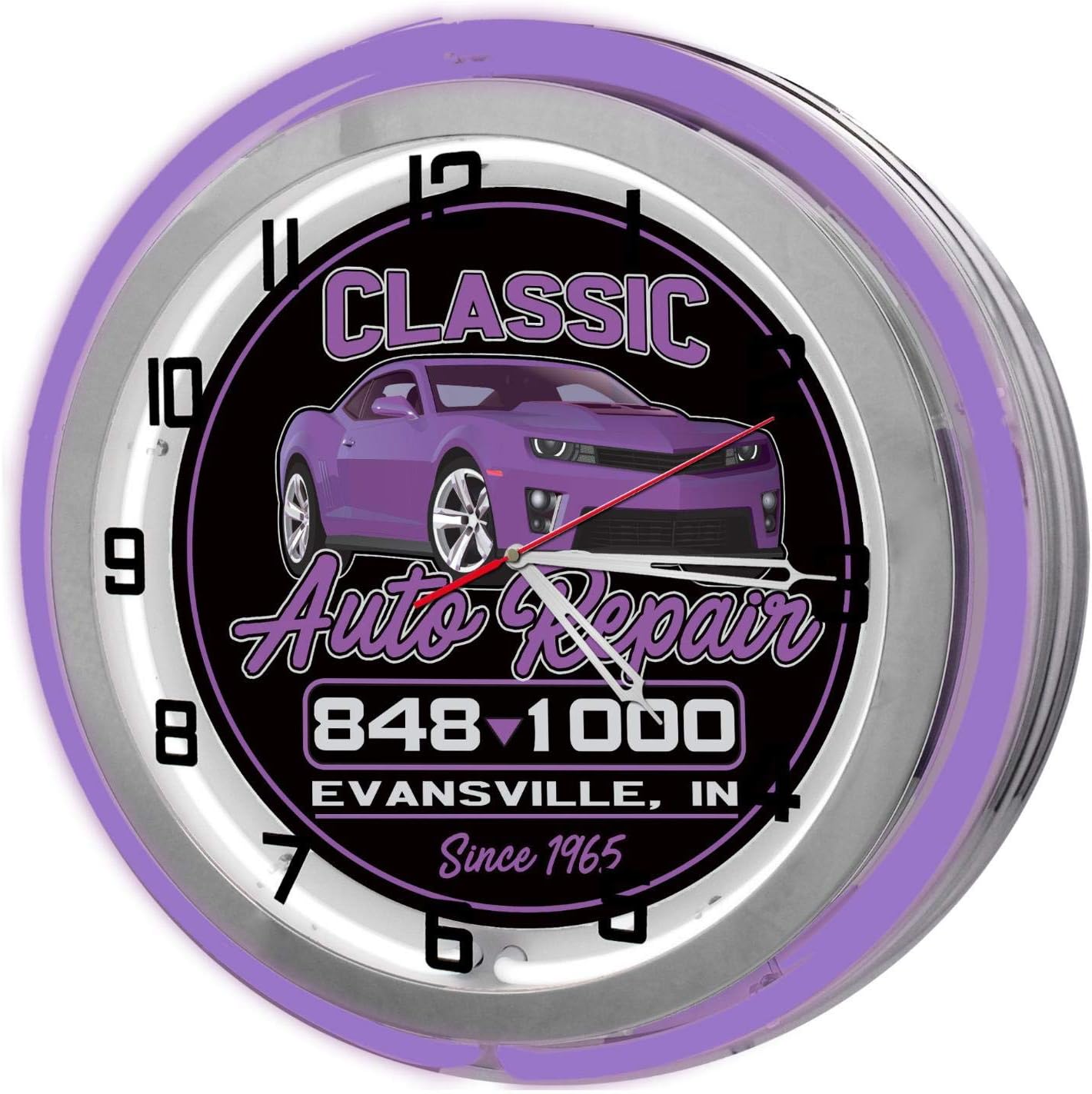 Customized Auto Repair Shop Red Double Neon Clock from Redeye Laserworks