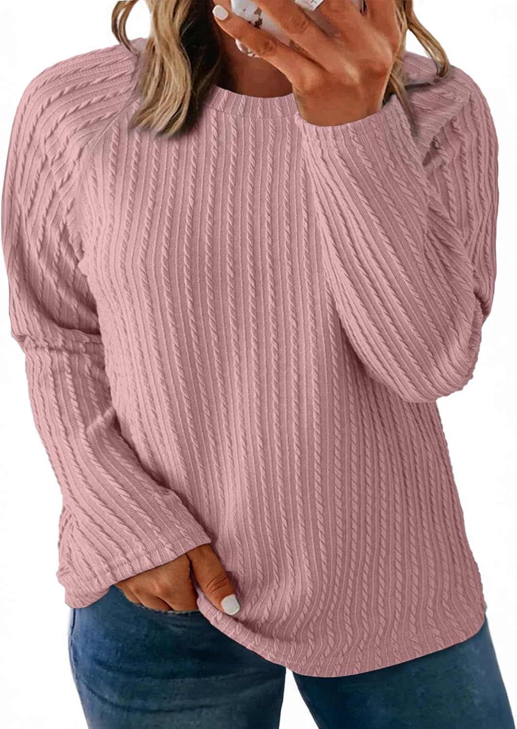 Eytino Plus Size Tops for Women Long Sleeve Crewneck Loose Casual 2026 Fall Fashion Knit Basic Tee(1X-5X)