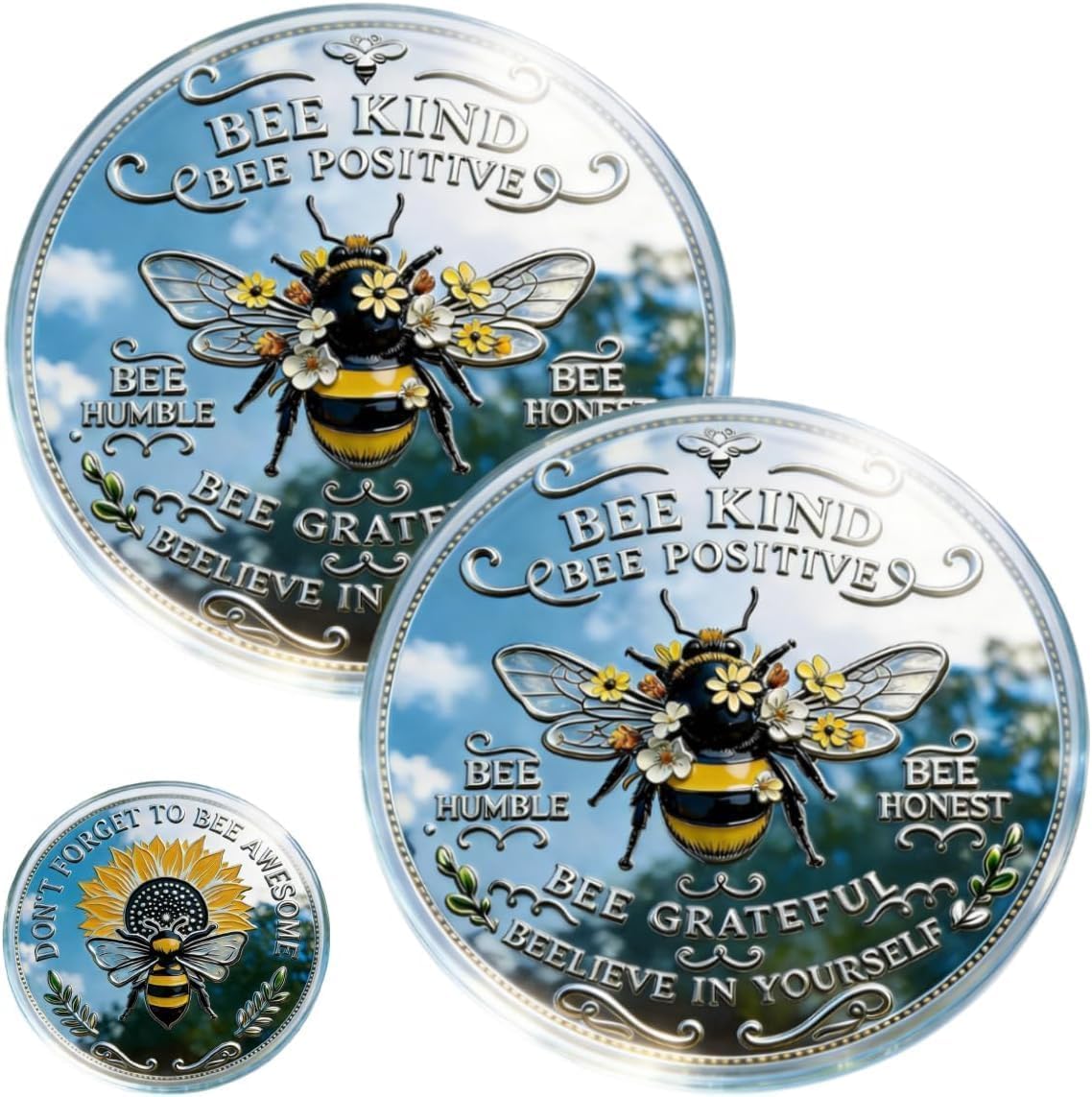 3D Bee Kind Positivity Commemorative Coin, Motivational Bee Challenge Coin, Double-Sided Inspirational Bee Collectible Token Gift for Friends, Family (A 5PCS)