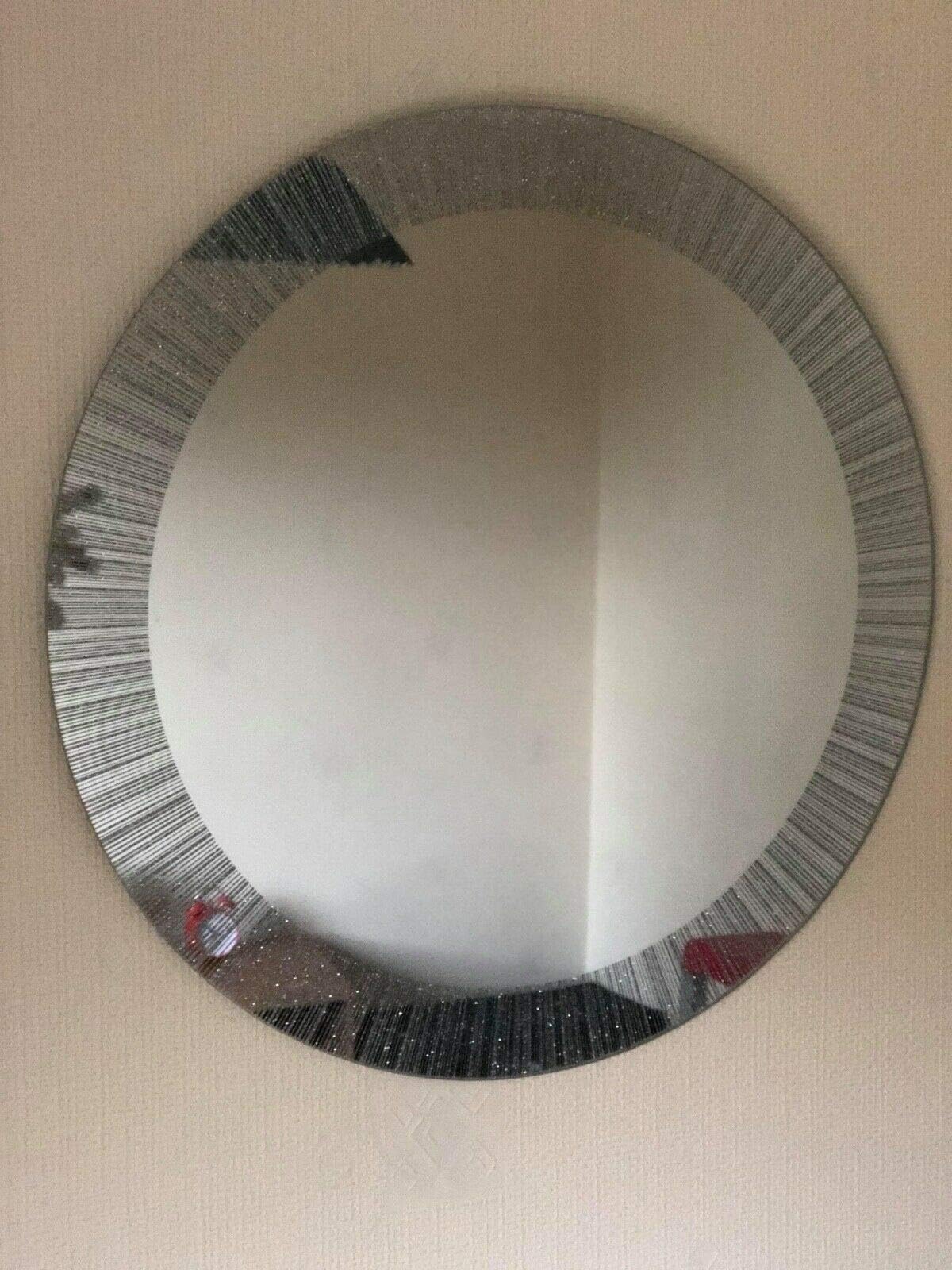 50cm Round Shape Designer Silver Glitter Wall Mirror Frame Beautiful Decoration Art Piece Gift