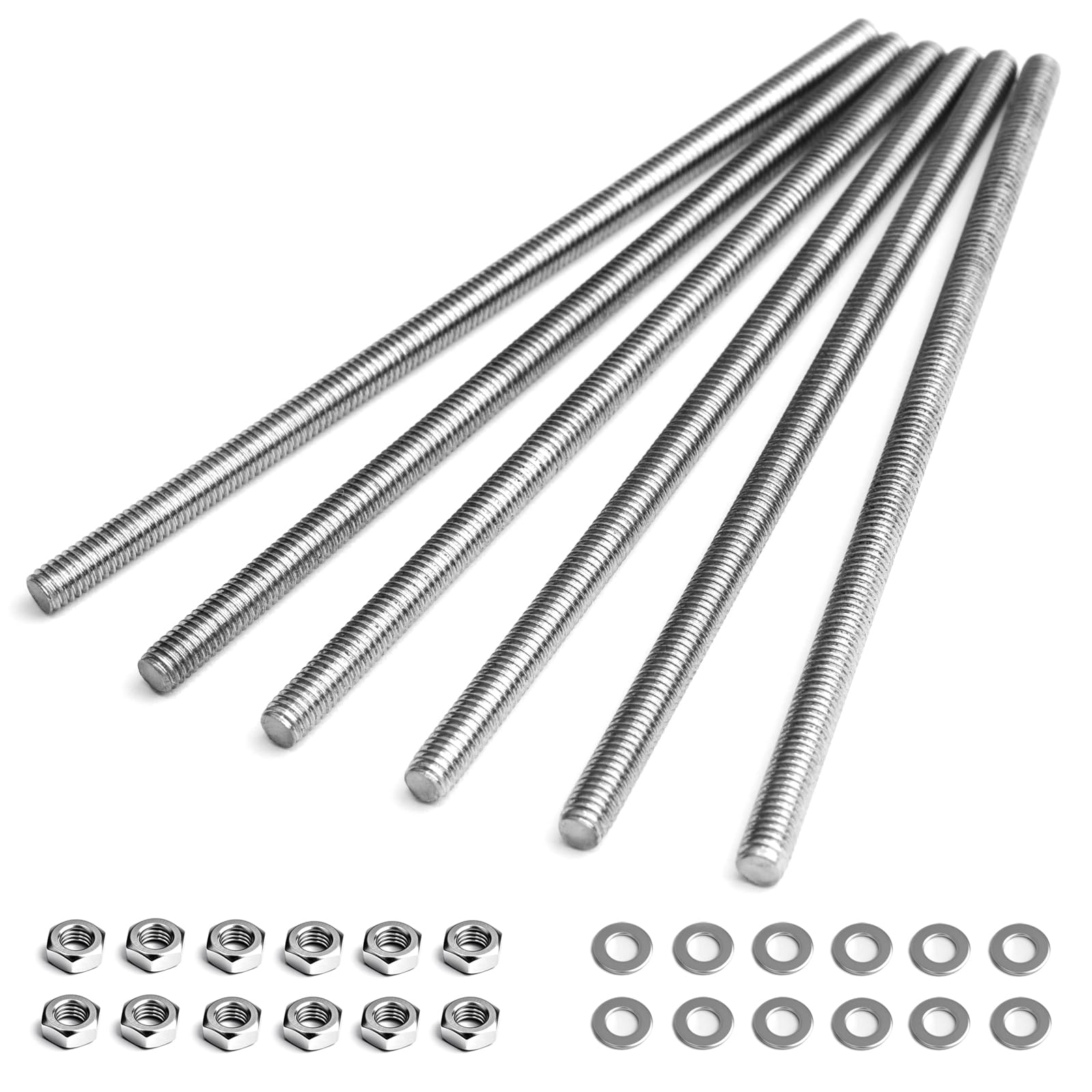 6pcs M5 x 100mm Fully Threaded Rod, 304 Stainless Steel Right Hand Threads Rods, with Nuts and Flat Washer,for Clamps, Hangers and U-Bolts (M5 x 100mm)