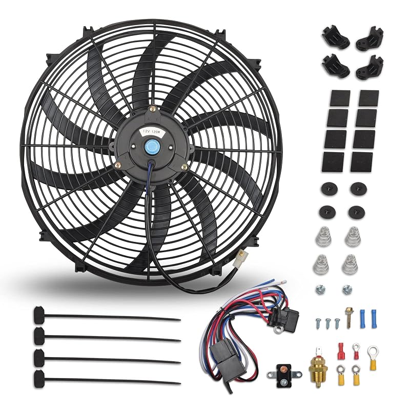 Ventoinha elétrica do radiador FGJQEFG 12 V 120 W com termostato, relé e kit de instalação – 1 unidade