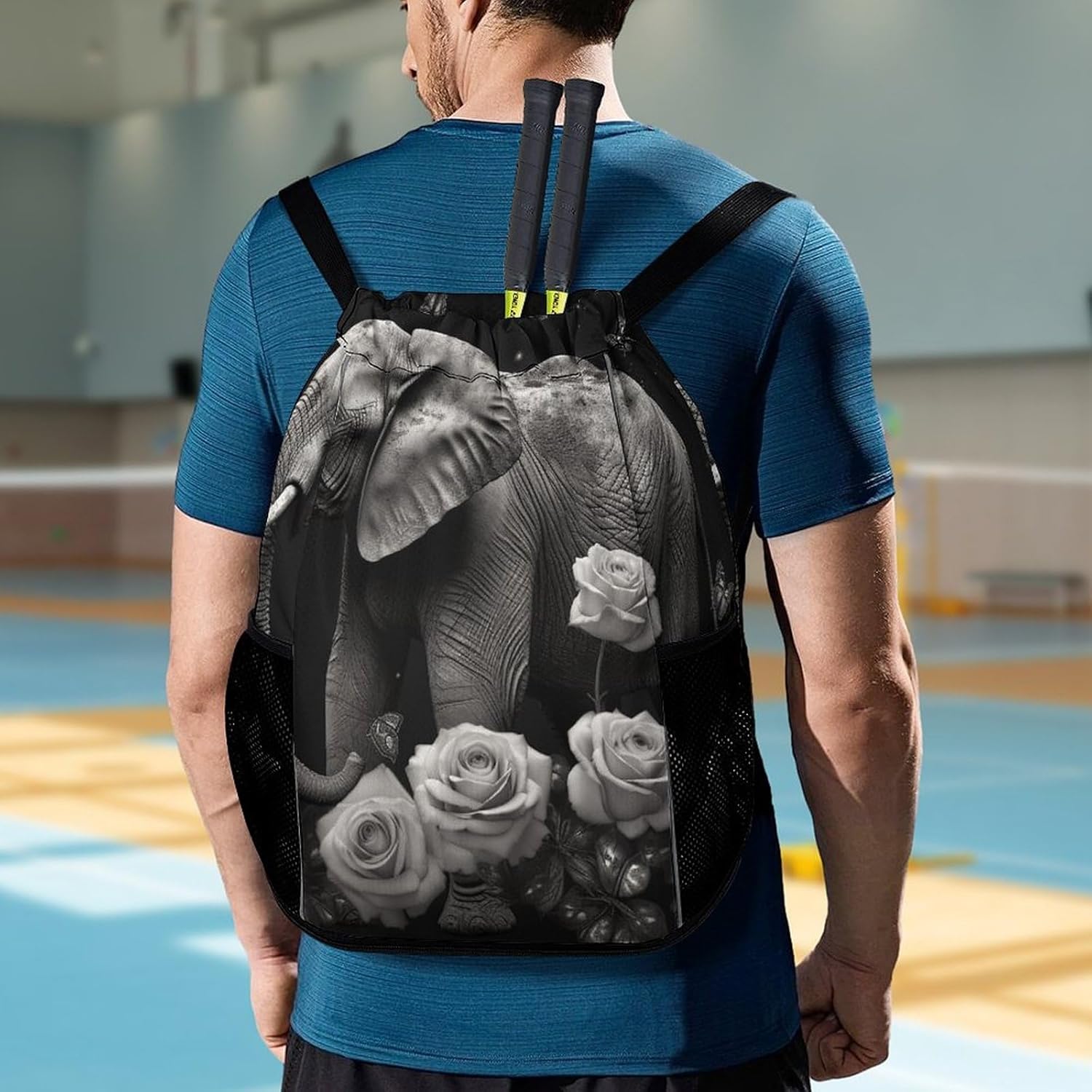 Fitness Drawstring Backpack Waterproof Gym Bag Elephant And Butterfly Lightweight Dry And Wet Separation Swim Bag