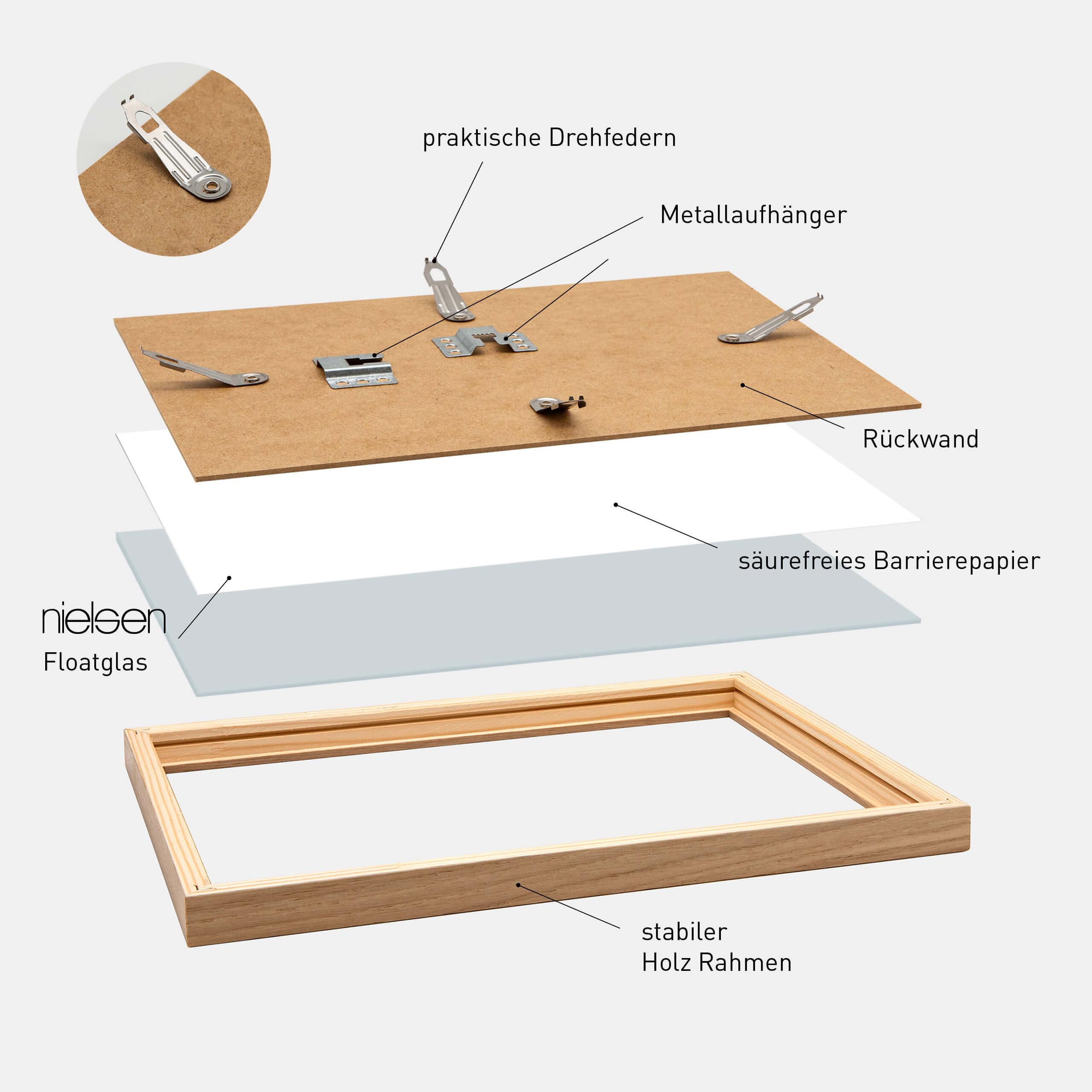 nielsen Bilderrahmen mit Passepartout, 50 x 60 cm, Holz, Eiche, Posterrahmen zum Aufhängen im Hoch- & Querformat, Echtglas, Skava